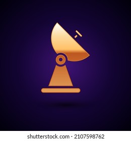 Gold Radar Symbol einzeln auf schwarzem Hintergrund. Suchsystem. Satellitenzeichen.  Vektorgrafik