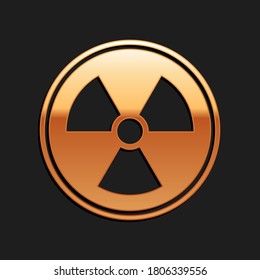 Gold Radioactive icon isolated on black background. Radioactive toxic symbol. Radiation Hazard sign. Long shadow style. Vector.