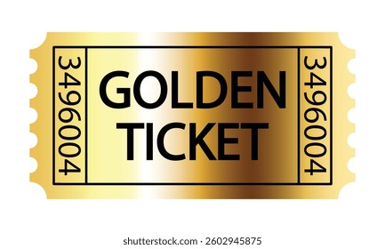 Gold raffle ticket icon. Vector image isolated on white background.