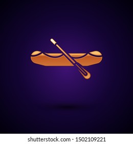 Gold Rafting boat icon isolated on dark blue background. Inflatable boat with paddles. Water sports, extreme sports, holiday, vacation.  Vector Illustration