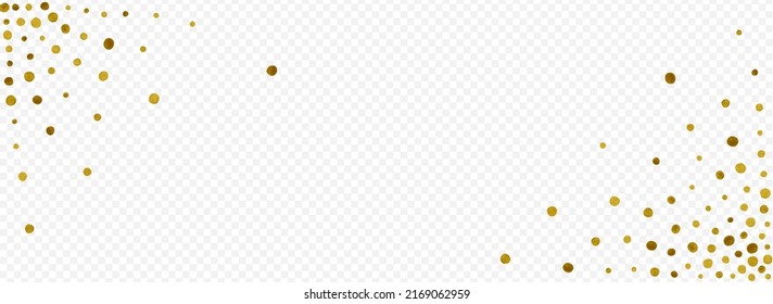 Gold Rain Christmas Vector Panoramic Transparent Background. Art Sequin Banner. Yellow Dot Transparent Card. Confetti Abstract Texture.