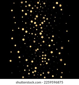Lluvia dorada Vector de fondo negro. Feliz Shine Card. Invitación brillante de Confetti dorado. Textura navideña brillante.