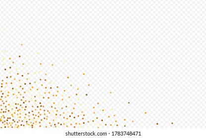 Gold Rain Light Transparent Background. Luxury Dot Postcard. Yellow Circle Modern Design. Polka Bright Invitation.