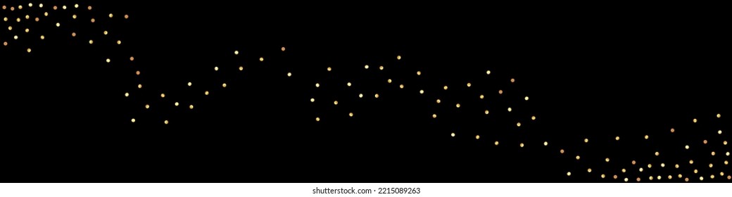 Goldener Regen Luxus, Vektorschwarz Panoramablick Hintergrund. Urlaub Sparkle Textur. Golden Confetti Papier Tapete. Sequiner heller Hintergrund.