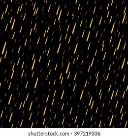 Gold rain seamless pattern. Golden stylized drops twinkles on black background. Abstract texture. Grain raindrop decoration. Design template graphic wallpaper, wrapping, fabric etc Vector Illustration