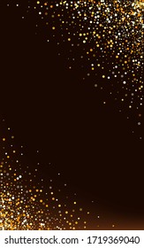 Gold Rain Vector Brown Dark Background. Shiny Round Background. Golden Polka Transparent Pattern. Dot Luxury Backdrop.