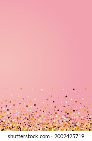 Gold Rain Vector Pink Background. Yellow Festive Shine Texture. Glitter Abstract Illustration.  Gilded Glamour Starry Banner.