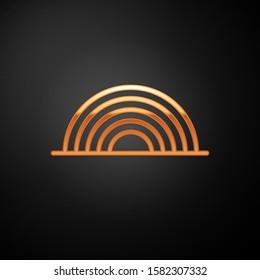 Gold Rainbow with clouds icon isolated on black background.  Vector Illustration
