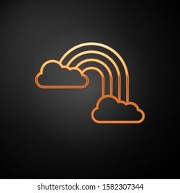 Gold Rainbow with clouds icon isolated on black background.  Vector Illustration