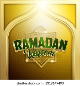 Gold Ramadan Kareem Background With Ramadan Kareem 3d Lettering Text. Moslem Vector Illustration Template