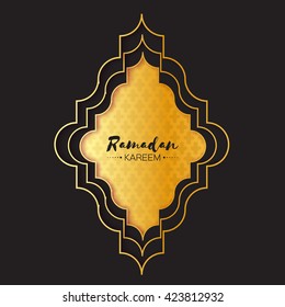 Gold  Ramadan Kareem Greeting card with geometric graphic arabic arabesque pattern. Golden foil Holy month of muslim. Vector illustration.