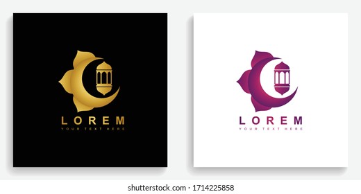 Gold ramadan lantern moon logo. Modern logo icon template vector design