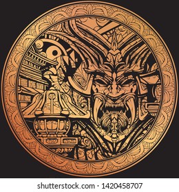 Gold Rare Coin With The Image Of A Samurai Mask