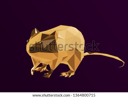 Gold Rat on Purple Background. Shiny Metallic Golden Low Poly Vector 3D Rendering