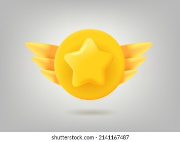 Gold rating star 3d vector badge