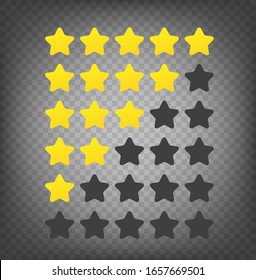 Gold rating stars set isolated on transparent background