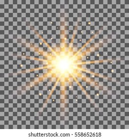 Gold rays light effect isolated on transparent background. Vector illustration.