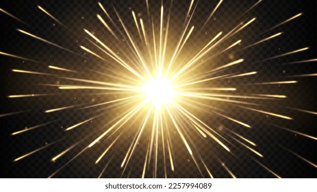 Gold Rays with Particle Explosion, Vector Illustration