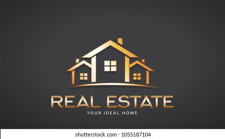 Gold Real Estate Houses Logo. Vector Design