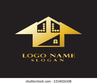 Gold Real Estate Logo Vector in Elegant Style with Black Background