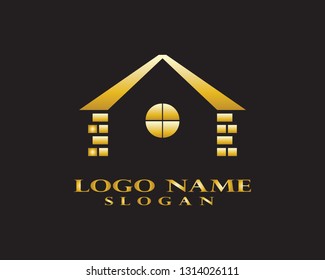 Gold Real Estate Logo Vector in Elegant Style with Black Background