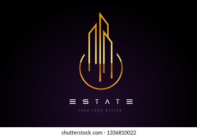 Gold Real Estate Modern Monogram Logo Design. Real Estate Lines Abstract Buildings Icon Vector Illustration.