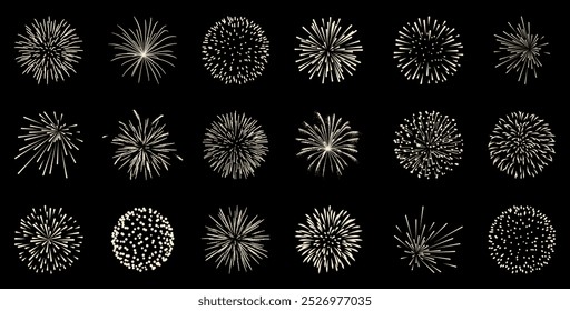 Gold realistic fireworks vector set