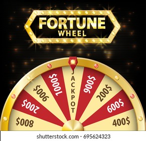 Gold realistic fortune wheel 3d object isolated on dark background with place for text. lucky roulette vector illustration