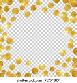 Gold realistic frame isolated on transparent background. Golden circles with lights and shiny glare. Can be used on flyer, banner, card or web. Decorative icons, elements. Vector illustration. EPS 10.
