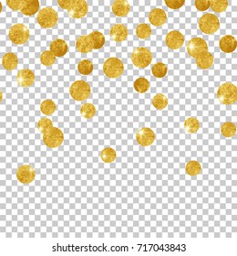 Gold realistic frame isolated on transparent background. Golden circles with lights and shiny glare. Can be used on flyer, banner, card or web. Decorative icons, elements. Vector illustration. EPS 10.