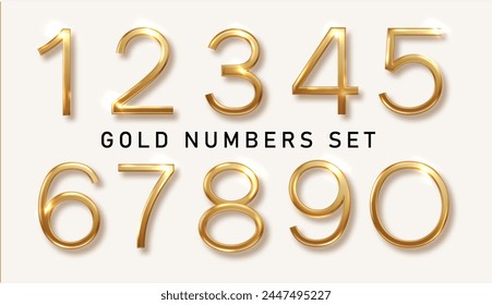 Gold realistic gold numbers isolated. Realistic luxury metallic number from zero to nine. Design element for festive party decoration