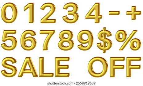 Gold realistic gold numbers isolated. Realistic luxury metallic number from zero to nine. Design element for festive party decoration.