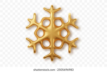 Copo de nieve realista de oro aislado sobre fondo blanco. Navidades Vector 3d ilustración.