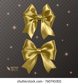Gold, realistic vector bows on a transparent background