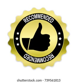 Gold recommended badge with thumb up on white background,vector illustration