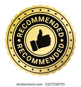 Gold Recommended Stamp sticker with Stars and Thumbs Up icon vector illustration