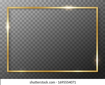 Gold rectangle border. Gold frame boarder. Golden vintage border. Shiny glowing realistic rectangle boarder isolated on background. Luxury golden frame. Design rectangular frame with shadow. Vector