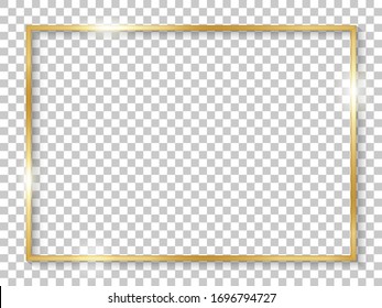 Gold rectangle border. Gold frame boarder. Golden vintage border. Shiny glowing realistic rectangle boarder isolated on background. Luxury golden frame. Design rectangular frame with shadow. Vector