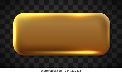 Botão de retângulo dourado isolado. Design dourado para emblema vazio. Forma metálica dourada brilhante. Botão brilhante do vetor 3D realista