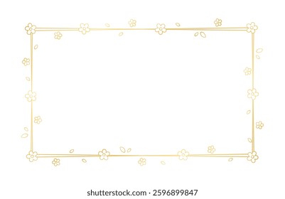 Gold Rectangle Floral Frame Outline Doodle. Botanical border template, flourish design element for wedding, greeting card.