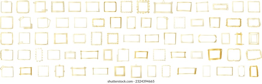 Gold rectangle frame line. square shape outline on hand draw style. Vector illustration