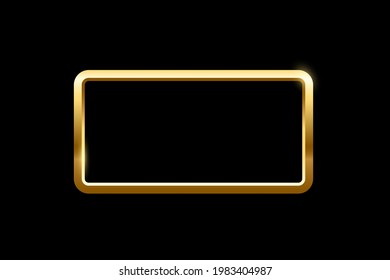 Gold Rectangle Frame For Picture On Black Background. Blank Space For Picture, Painting, Card Or Photo. 3d Realistic Modern Template Vector Illustration. Simple Golden Object Mockup.