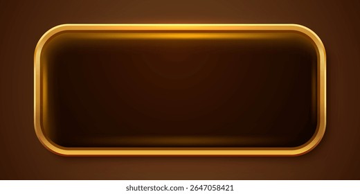 Gold rectangle isolated button. Golden design for empty emblem. Glossy golden metallic shape. 3D realistic vector shiny button