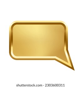 Gold rectangle speech bubble with frame vector illustration. 3d golden glossy elegant button design for empty emblem, medal or badge, light effect on plate isolated on white background.
