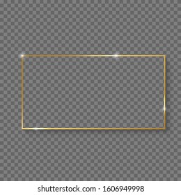 Gold rectangular frame with glitter on a transparent background. Vector illustration
