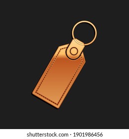 Gold Rectangular Key Chain With Ring For Key Icon Isolated On Black Background. Long Shadow Style. Vector.