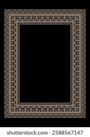 Gold rectangular Vertical Islamic Asian Kazakh national ornament frame. A4 format. Abstract Asian gold elements of the national pattern of the ancient nomads of the Kazakhs, Kyrgyz, Mongols, Uzbek