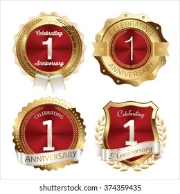 Gold and Red Anniversary Badges 1st Year Celebration