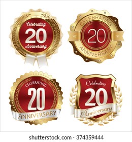 Gold and Red Anniversary Badges 20th Years Celebration