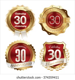 Gold and Red Anniversary Badges 30th Years Celebration
